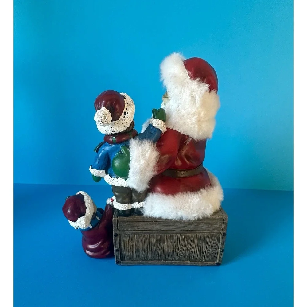 Vintage Santa Figurine Girls Bear Gift‎ Box Christmas